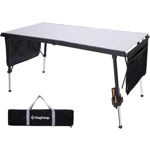 KingCamp Folding Camping Table Foldable, 55.1" x27.6" Aluminum Roll Up Table with Adjustable Height 6-7 Person Large Camp Tables Outdoor with Carrying Bag for BBQ, Patio, Picnic Loads 265 Lbs