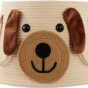 Large Dog Woven Basket with Handles - Toy Storage Bin, Baby Gift & Animal Nursery & Cute Laundry Basket, for Clothes, Towels, Toys (Dog)