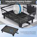 Urackify Dish Drying Rack for Kitchen Counter, Sink Dish Rack with Drainboard 12.2" W x 16.5" L, Large Dish Drainer with Cutlery Holder, Home Countertop Plate Dryer Storage Rack, Black