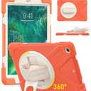 BRAECN Case for iPad 6th/5th Generation 9.7 inch 2018/2017, Protective Heavy Duty Shockproof Cover for Kids/Adults, 360° Rotating Hand Strap/Stand & Detachable Shoulder Strap, Coral Orange