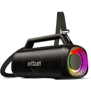 Ortizan 80W Speakers Bluetooth Wireless Loud with Bass, 24H Playtime, IPX7 Waterproof, Bluetooth 5.3, TWS Pairing, Large Outdoor Speaker with Lights, Portable for Garage, Camping and Beach - Black