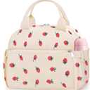 KUBYA Lunch Box for Women, Cute Strawberry Corduroy Insulated Lunch Bag Women Reusable Work Leakproof Simple Adults Large Lunch Boxes Tote Bag Men Cooler Bag