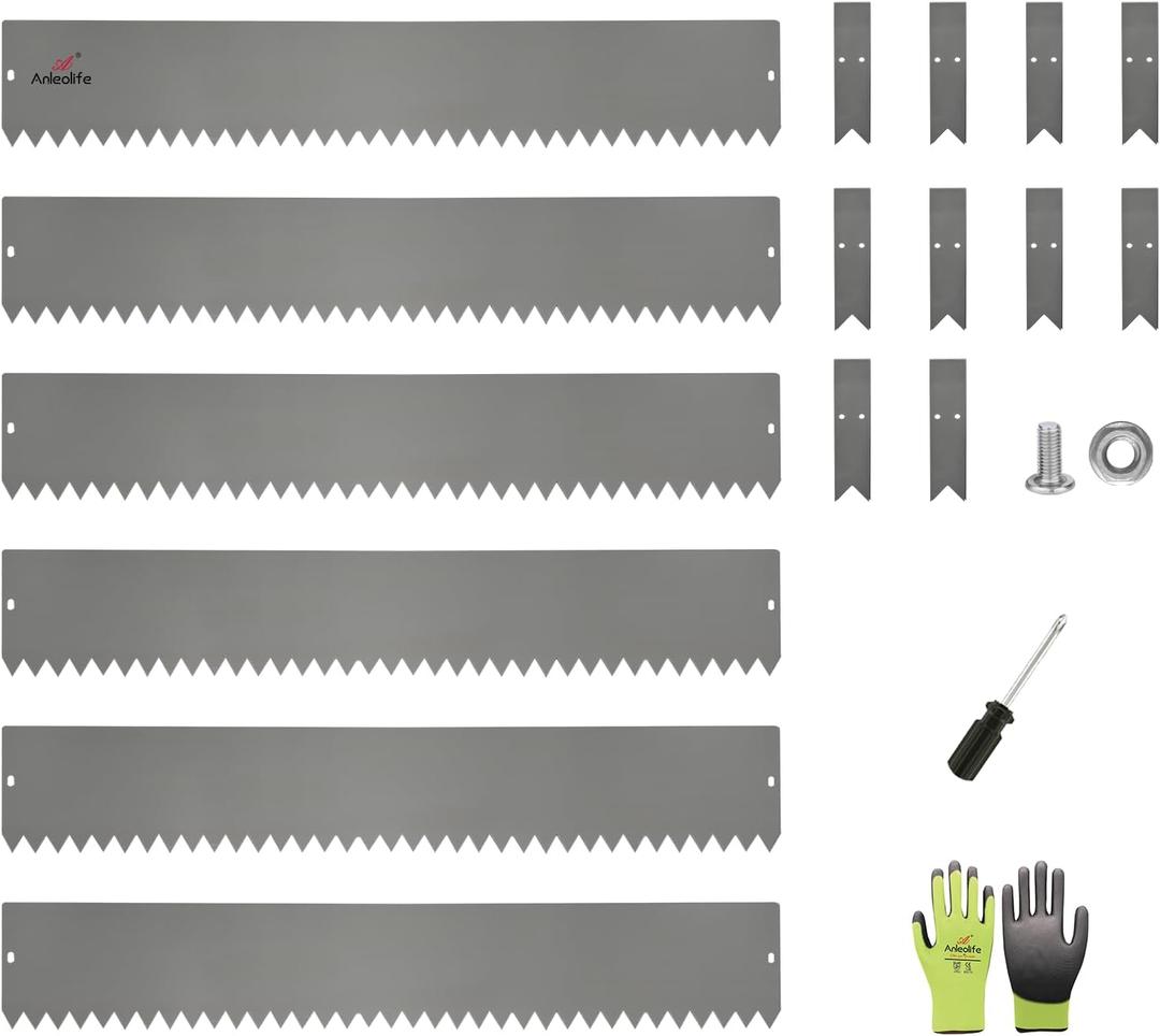A ANLEOLIFE 6 Pack 40" LX 6" H Galvanized Steel Garden Landscape Edging, Powder Coated Bendable Hammer-in Lawn Border with Gloves and 10 Stakes (20FT Total) (6 inch Tall, Quartz Grey)