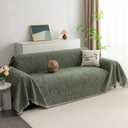 MYSKY HOME Boho Couch Cover Moss Green Sofa Covers with Tassel Farmhouse Sofa Slipcover Simple Couch Protector for Dogs Chenille Sectional Couch Covers L Shaped Couch Cushion Covers, 71"x 134"