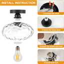 WILON Industrial Semi Flush Mount Ceiling Light - 8.66" Hammered Clear Glass Light Ceiling Fixture Black Bathroom Light Fixtures Ceiling Mount for Hallway Porch Kitchen Bathroom Bedroom (E26 Base)