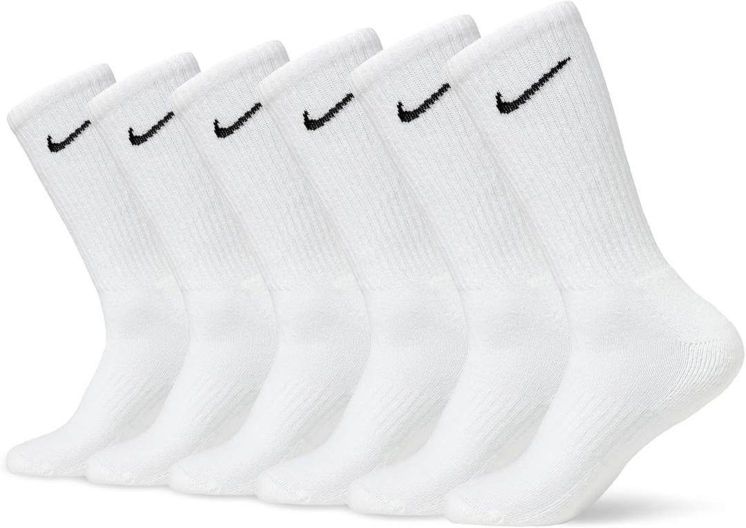 Nike Unisex Adult Everyday Cushioned Training Crew Socks (6 Pairs) (Medium, White/Black)