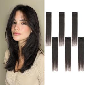 6PCS Clip in Hair Extensions Real Human Hair Short Clip in Extensions for Women Short Straight Hairpieces to Add Volume and Highlights 14 Inch Natural Black