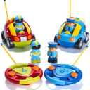 PREXTEX Cartoon Remote Control Car - 2-Pack Police and Race Car Toddler Toys - RC Cars for Kids with Different Frequencies - Easy Remote Control Toy and Thoughtful Gifts for Boys and Girls