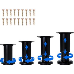 4 Pcs Adjustable Height Furniture Support Legs [with Screws] 3.15-4.72 inch, Metal Heavy Duty Furniture Replacement Legs for Chair/Bed/Sofa/Cabinet/Couch/Dresser/Bed/Table (Black)