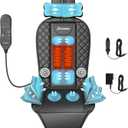 Back Massager with Heat & Traction & Vibration, Seat Massager Pad for Pain Relief Deep Tissue, Lumbar Traction, PU Leather, Foldable, for 5 to 61, Massage Chair Pad for Office Home (Dark Black)