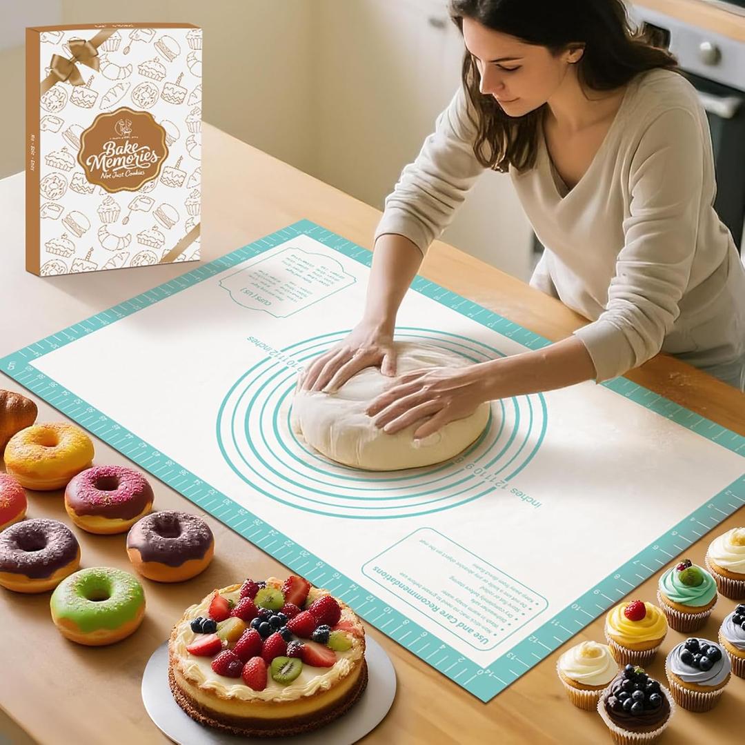 Non-Stick Silicone Pastry Mat, Thick Silicone Baking Mat - Dough Mat for Rolling, Silicone Mat for Baking Cookies Macarons Bread, Extra Large 26 x 16 Inch (Mint)