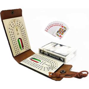 Foldable Travel Cribbage Board Pocket Game Set for Adult, Leather Cribbage Board Set with Cards Storage Area for Cribbage Lovers for Friends, Couples & Coworkers