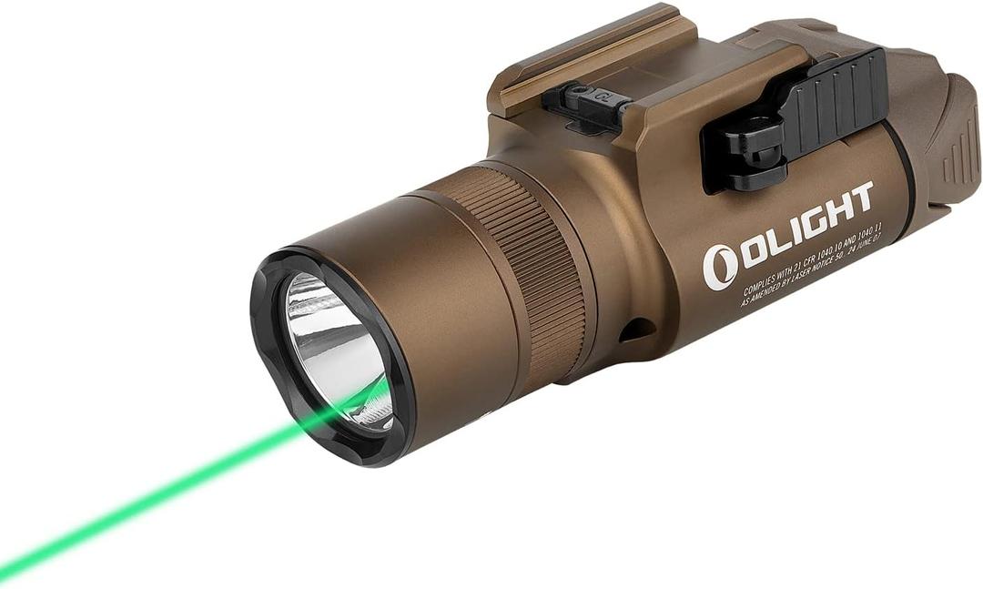 OLIGHT Baldr Pro R 1350 Lumens Magnetic USB Rechargeable Tactical Flashlight with Green Beam and White LED Combo, Rail Mount Weaponlight Compatible with 1913 or GL Rail, Built-in Battery (Desert tan)
