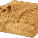PHF 100% Cotton Waffle Weave Blanket King Size, Soft Lightweight Breathable Cozy Summer Blankets for Bed, Luxury Aesthetic Woven Bedding for Home Decor, 108"x90", Ginger/Honey Yellow