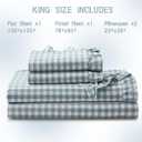 KKJIAF 4 Pieces Plaid Ruffle King Size Sheets Set, Cotton Gingham King Sheet Set Linen Feel Comfy Breathable Ruffed Plaid Bed Sheet Set with 16 Inch Deep Pocket, Dusty Blue