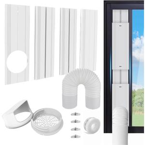 Portable AC Window Vent Kit with 5.9" Exhaust Hose, Adjustable PVC Window Seal Panel for Sliding Windows, Portable Air Conditioner Window Kit with 4 Plates