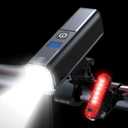 2025 New Bike Lights for Night Riding, Aluminum 1200 Lumens Rechargeable Super Bright Bicycle Headlight and Back Taillight, Waterproof LED Display 6+4 Modes Bicycle Lights Sets (Black)