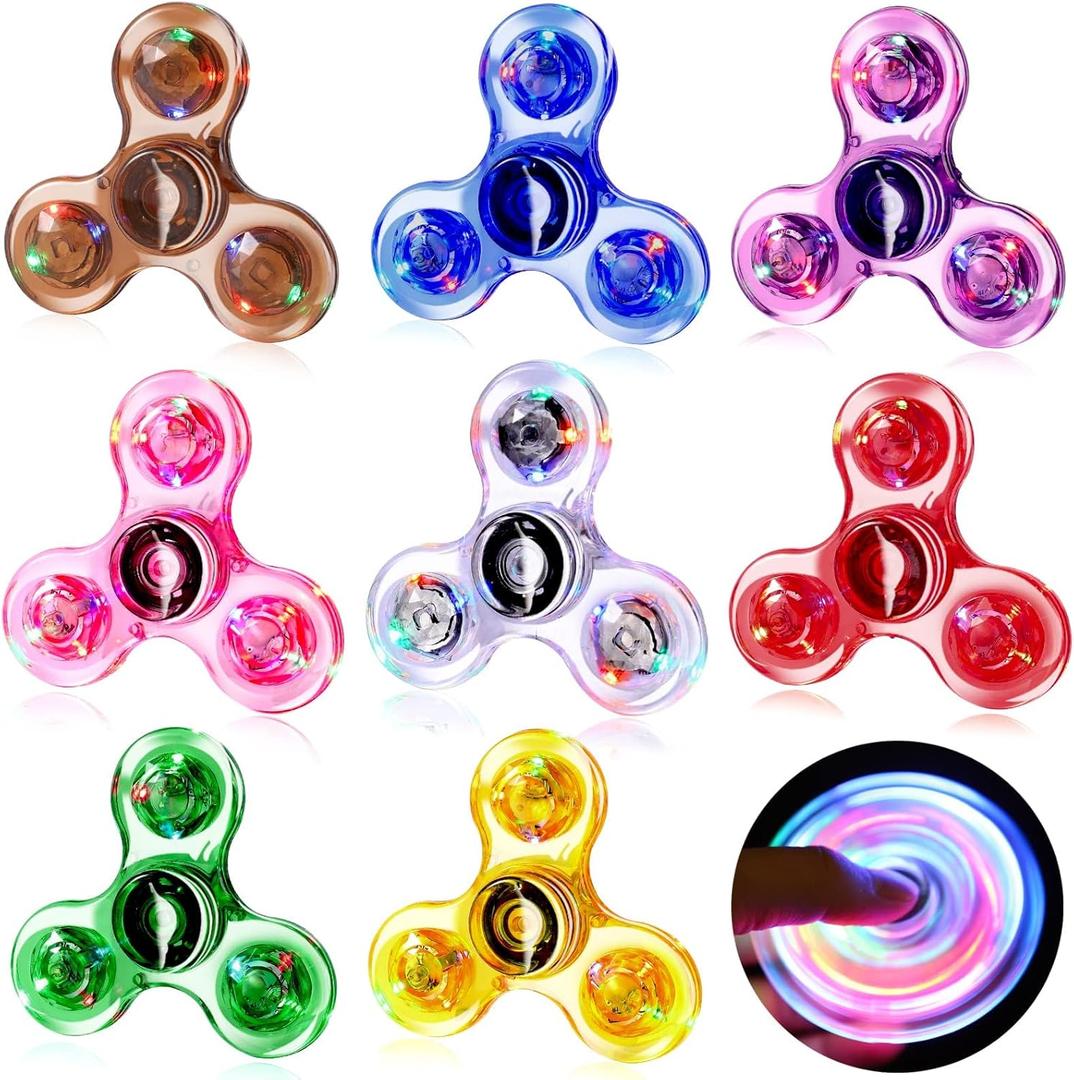 Gigilli 8 Pack Fidget Spinners for Kids 4-8-12, Christmas Goodie Bag Stuffers LED Light up Party Favors Fidget Toys Bulk for Kids Adults, Valentine Gifts Glow in The Dark Fidgets for Classroom Prizes