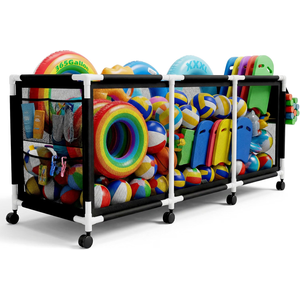 365 Gallon 103" Pool Storage Bin XXXL Extra Large Swimming Pool Float Storage Bin, Pool Noodles Holder, Toys, Floats and Balls Mesh Rolling Storage Organizer Bin, 103" Lx32 Wx35 H (Black)