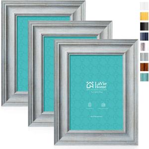 LaVie Home 5x7 Picture Frames (3 Pack, Light Gray Wood Grain) Rustic Photo Frame Set with High Definition Glass for Wall Mount & Table Top Display