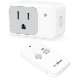 Remote Control Outlet, TESSAN Wireless Electrical Outlet Light Switch, Wall Outlet Plug with ON/Off Switch for Indoor String Lights, Lamps, Small Appliances, 1250W 100ft Range (1 Remote +1 Outlet)