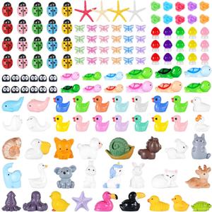 180 Pcs Mini Resin Animals Miniature Figures Tiny Resin Animals Miniature Animal Mini Ducks Tiny Animal Figures for Micro Fairy Garden Landscape Accessories Dollhouse Hide Crafts Aquarium Decor