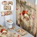 8 Pcs Christmas Shower Curtain Set Xmas Santa Bathroom Decoration Christmas Tree Hand Towels Snowman Toilet Lid Cover Bathroom Rugs Xmas Shower Curtain with Hooks(Santa Claus Style)