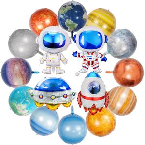 16 Pieces Galaxy Space Balloons - Large Outer Themed Decorations Rocket Spaceship Astronaut Planet Foil Balloons for Kids Birthday Baby Shower Party Supplies