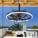 Depuley 20" Outdoor Ceiling Fan with Lights, Walnut and Black Waterproof Gazebo Hanging Fan with Remote App Control, Dimmable Plug in Caged Outdoor Ceiling Fans for patios Porch 6-Speeds