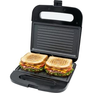 OVENTE Electric Panini Press Grill with Nonstick Plates, LED Indicator Lights, Thermostat Control, Cool Touch Handle, Compact Sandwich Maker Perfect for Cooking Breakfast, Snacks & More, Black GP0401B