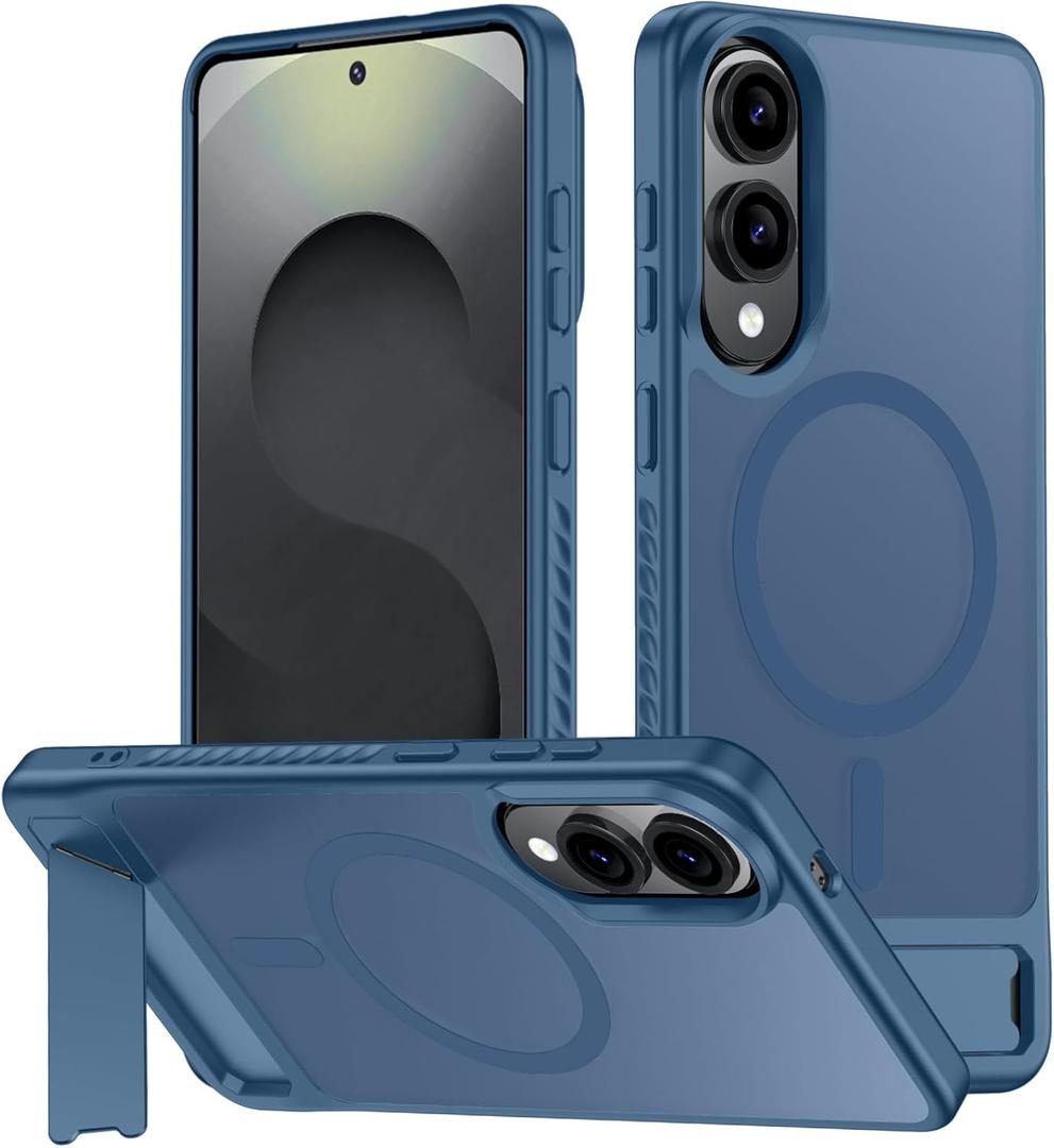 hitfine Magnetic for Samsung Galaxy S25 Edge Case[Compatible with MagSafe][Built-in Invisible Kickstand][Military Grade Shockproof] Slim Translucent Matte Phone Case for Samsung Galaxy S25 Edge(Blue)