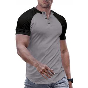 JMIERR Men's Muscle Slim Henley Shirts Crewneck Longline T-Shirt Gym Workout Athletic Shirt Tees with Button (XL)