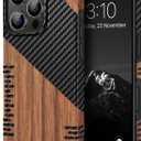 TENDLIN Compatible with iPhone 16 Pro Phone Case Wood Grain with Carbon Fiber Texture Design Leather Hybrid Slim Case (Twill)