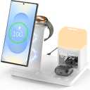 Wireless Charger for Samsung/Android,6 in 1 Alarm Clock Charging Station for Bedrooms with Bedside Clock Night Light for Samsung S25/S24/S23 Ultra/Buds,Watch Charger only for Galaxy Watch 8/7/6-White