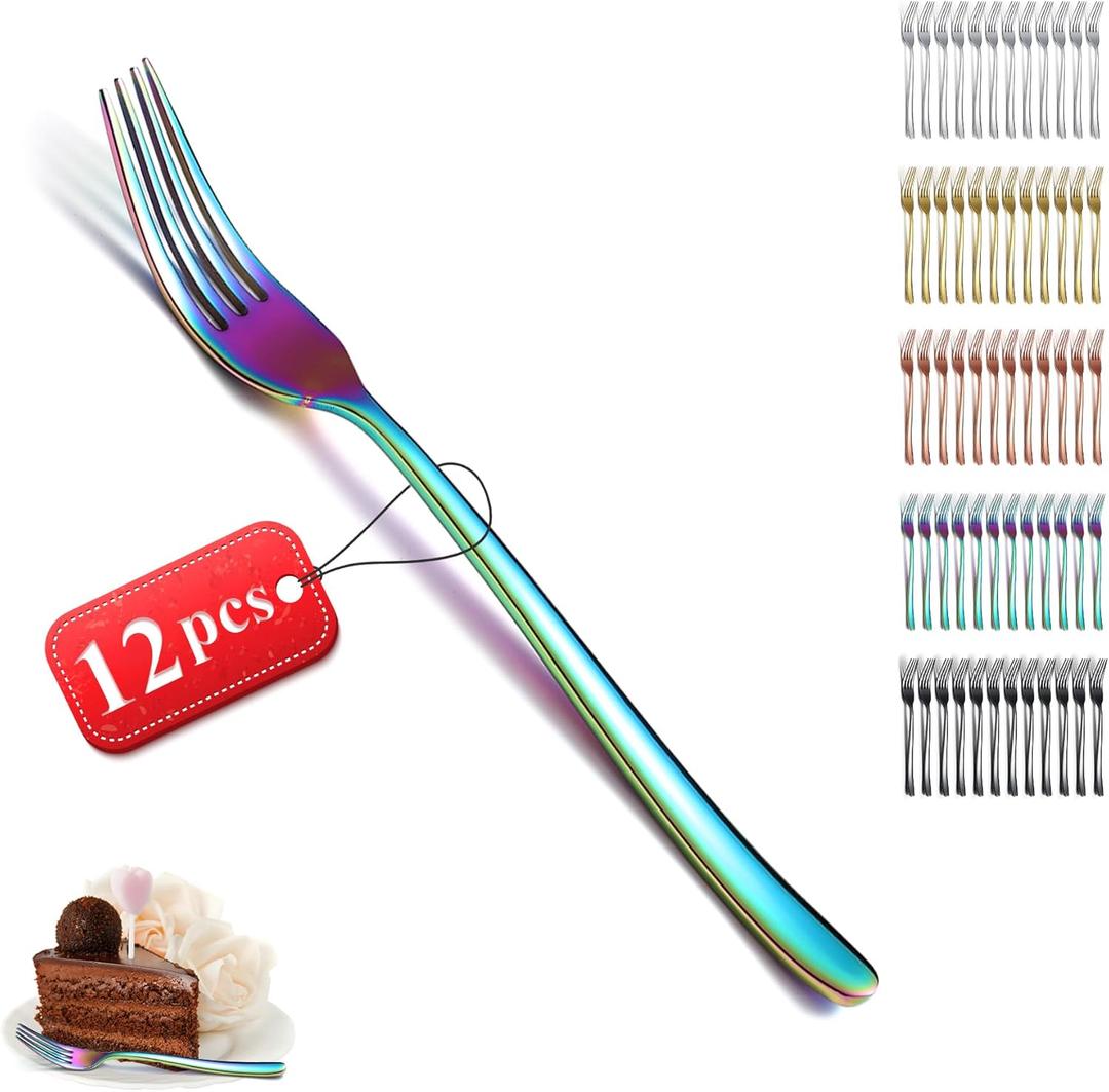 Kyraton Rainbow Dinner Forks Set of 12, 8.15" Stainless Steel Table Forks Silverware Set for Home, Restaurant, Hotel, Dishwasher Safe