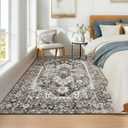 Large Washable Rug 9x12 Non Slip Ultra-Thin Indoor Carpet Vintage Medallion Living Room Rug Retro Distressed Floor Mat Oriental Foldable Throw Rugs for Bedroom Dining Room Home Office Brown
