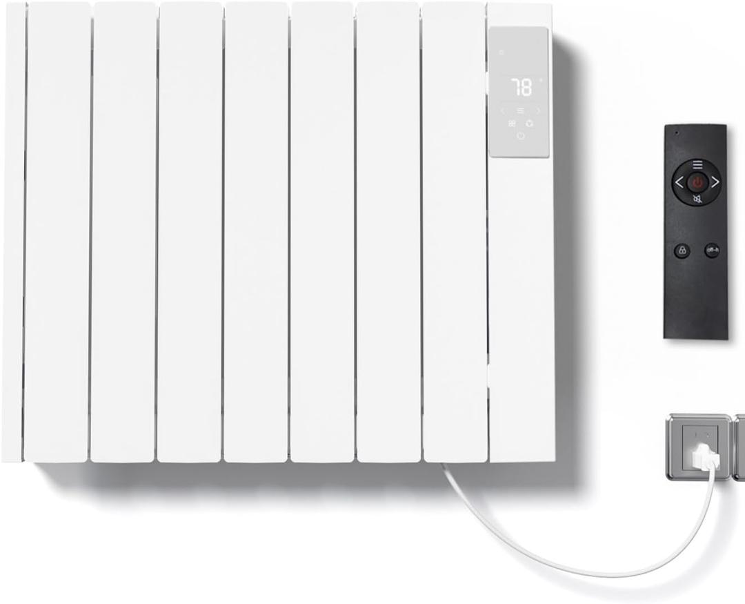 1500W Electric Heater Wall Mounted & Freestanding, White Aluminum Convection Panel Heater for Indoor Use w/Remote Control, 24H Timer, Touch Screen, Quiet Heating & Overheat Protection for Bedroom