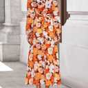 ZESICA Women's Floral Long Sleeve Midi Dresses 2026 Fall Boho V Neck Belted High Wasit Flowy Wedding Cocktail Party Dress (S)