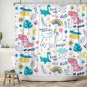 Dreamy Theme Bathroom Dino Dinosaur Rainbow Magical Shower Curtain with Hooks, Waterproof Polyester Fabric, 48x72 Inch