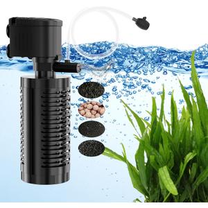 AquaMiracle True 4-Stage Fish Tank Filter, In-tank Submersible Aquarium Filter Internal Fish Filter with Aeration, for 10-40 Gallon Aquariums