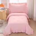 Wowelife Pink Toddler Bedding Set for Girls Toddler Bedding 4 Pieces Boho Tufted Comforter with Ruffles Design Toddler Girl Bed Set with Comforter, Fitted Sheet, Flat Sheet and Pillowcase