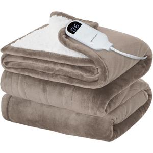 Bedsure Electric Blanket Twin - Soft Flannel Heated Blanket, Fast Heating with 10 Time Settings & 6 Heat Settings, Warm Gift for Grandma (62x84 inches, Taupe) 