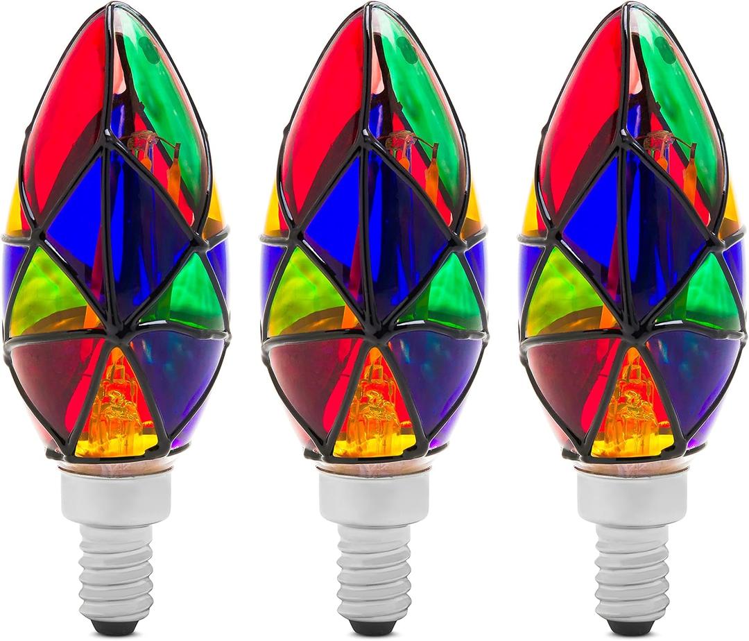 3 Pack LED Stained Glass Light Bulb E12 LED Bulb 2W (25W Equivalent) Candelabra Base Painted Night Light Mosaic Light Bulb Party Stainglass - Tiffany Light Bulbs