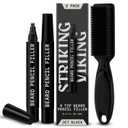 Striking Viking Beard Pencil Filler - Jet Black, 2-Pack with Soft Bristle Brush - Barber Pencil Tip for Gap Repair - Realistic Hair Strokes with Beard Pen - Waterproof All-Day Wear with Pen Filler