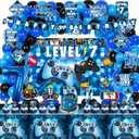 KOTLMIGHT 7th Birthday Decorations for Boys, 149Pcs Blue Video Game level 7 Party Supplies for Boy 7th Birthday - Backdrop, Banner, Balloons, Tablecloth, Centerpieces, Hanging Swirls, Wall Signs