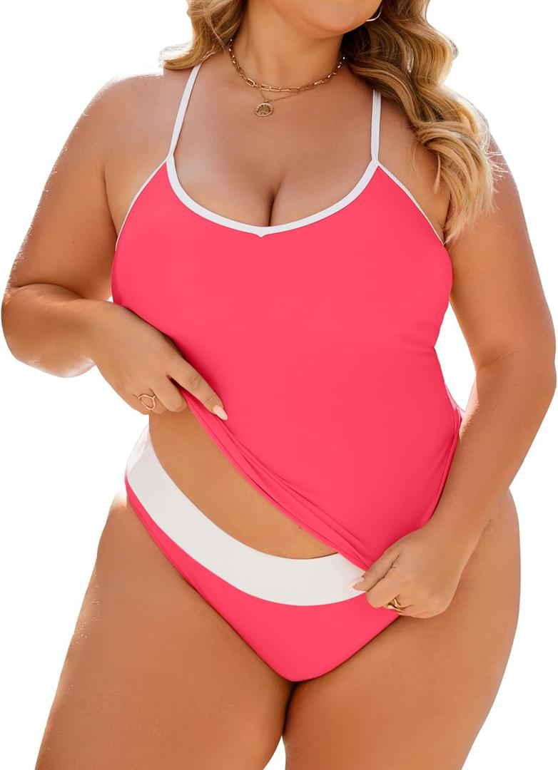 Plus Size Tankini Swimsuit for Women Tummy Control Two Piece Full Coverage Bathing Suit High Waisted Bikini (XX-Large)