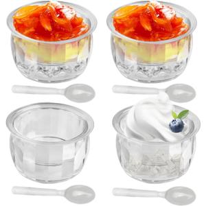 4 Packs Ice Chilled Serving Bowl,Dips on Ice Acrylic Dip Bowl with 4 Spoons,Dip Chiller Bowl Party Platters Perfect for Cold Shrimp, Guacamole, Dips