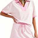 PJFPJF 2 Piece Sets for Women 2026 Summer Striped Short Sleeve Polo Skort Casual Sets Sweatsuit Workout Matching Outfits, S