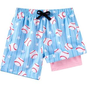 Lovekider 5-16 Years Boys Swim Trunks with Compression Liner Waterproof Quick Dry Swimwear Bathing Suits