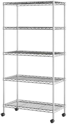 Seville Classics 5-Tier Wire Shelving with Wheels, 5-Tier, 30"" W x 14"" D (NEW MODEL), Chrome Plating, Plated Steel